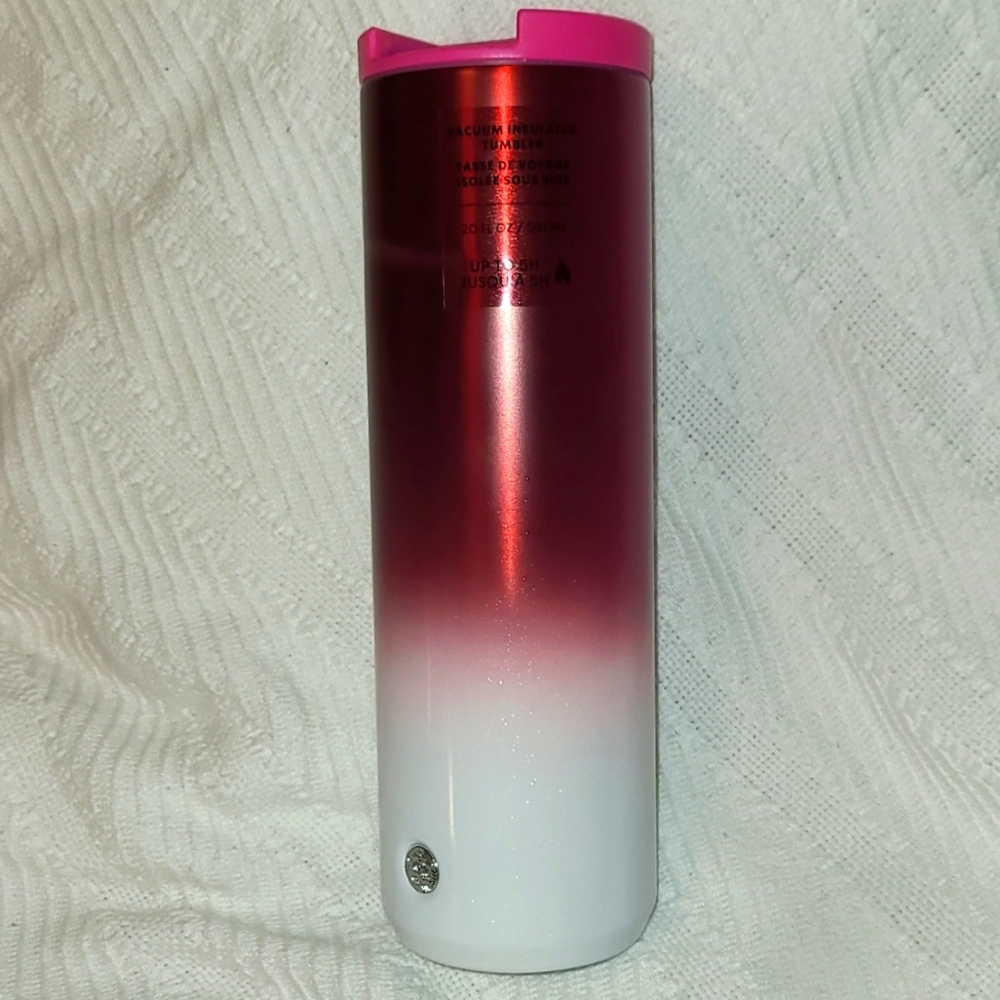 NWT Starbucks Red and Pink Ombre Sparkle Holiday 2021 Stainless Steel